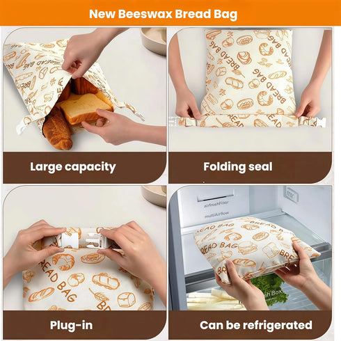 Hiketry 2 Pack Extra Large Beeswax Bread Bags for Sourdough & Homemade Bread, Reusable Cotton Bread Storage Bags