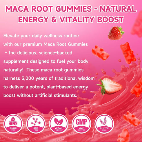 Gummies 60 Count Maca Root for Women & Men, Organic Maca Root Supplement with Ashwagandha for Energy & Strength