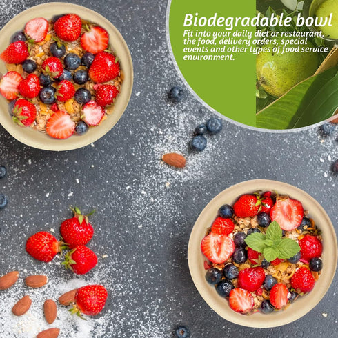 200 Pcs 8 oz Natural Sugarcane Biodegradable Bowls, Disposable Compostable Soup Bowls for Salad, Hot Soup, Dessert