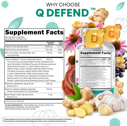 Immune 60 Q Defend Quercetin Supplement with Zinc Vitamin C Vitamin D Elderberry Turmeric Black Pepper Garlic Ginger