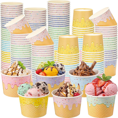 Jingmore 120 Pcs Ice Cream Bowls Paper Ice Cream Cups 4/6/8 oz Containers