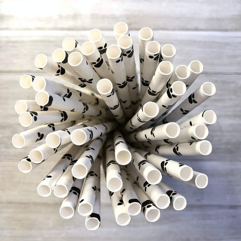 Dog Theme Paw Print Paper Drinking Straws, Black White, 7.75 inches, 50 Pack - Outside The Box Papers Brand