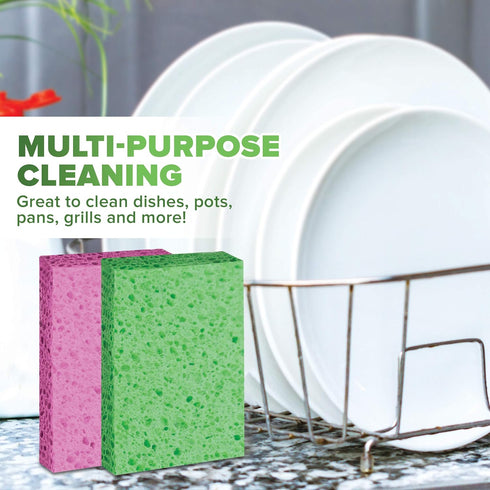 SCRUBIT Cellulose Scrub Sponge - 6 Pack Kitchen Cleaning Sponges for Dishes, Pans, Pots & More - Colors May Vary
