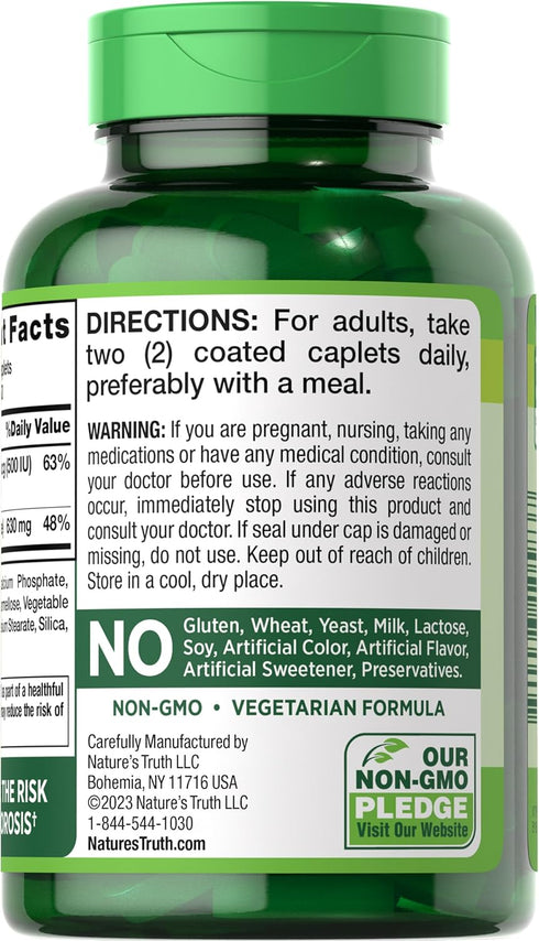 Calcium Citrate with Vitamin D3 | 100 Caplets | Non-GMO, Gluten Free Supplement by Nature's Truth