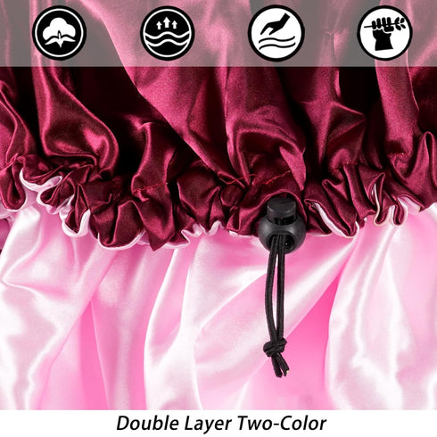 Satin Silk Bonnet for Curly Hair - Large Double-Layer Adjustable Braid Bonnet for Sleeping, Wine Red