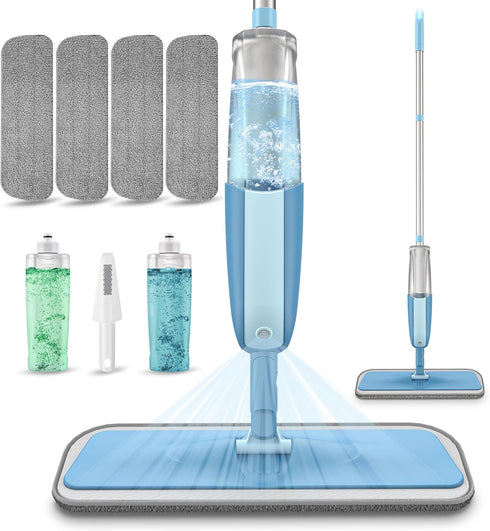 Wet Dust Mops for Hardwood Floor Cleaning: MEXERRIS Microfiber Spray Mops with 4 Reusable Pads