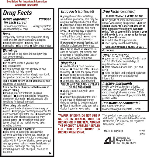 HealthA2Z 50 24 144 0.62 oz. (18.2mL) (0.62 oz. (Pack 2)) Fluticasone Propionate Nasal Spray | mcg per Spray | Hour