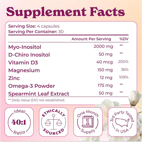 Sophie's Select 2000 40:1 D3, 120 1 Pack Myo-Inositol & D-Chiro Inositol mg per Serving - Inositol Supplement for Women