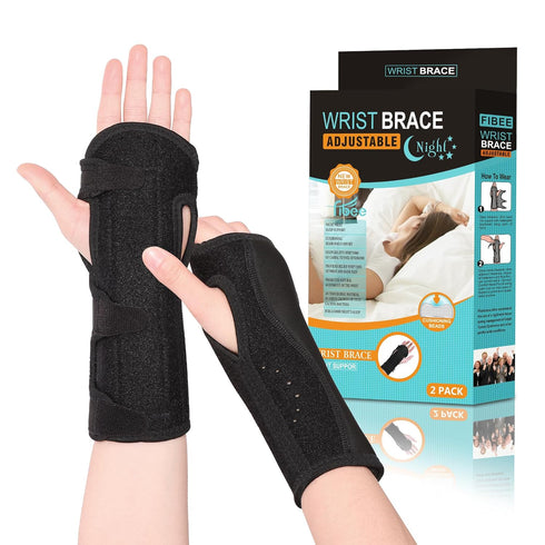 2 Pack Night Wrist Sleep Support Brace, Adjustable Compression Splint for Carpal Tunnel Tendonitis Pain Relief