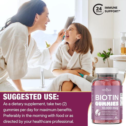NEW AGE Biotin Gummies for Hair, Skin & Nails, 10,000 mcg, Non-GMO Supplement for Women and Men, 120 Count