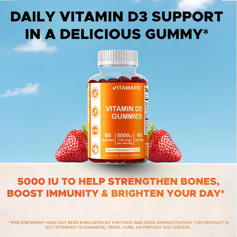 Vitamatic Vitamin D3 Gummies – 5000 IU Per Gummy – 60 Gummies Total