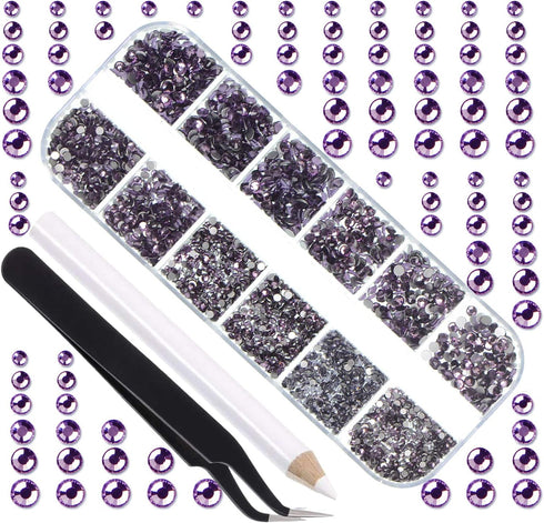 LPBeads 3456 Pieces Tanzanite Flat Back Round Crystal Rhinestones - 6 Sizes for Crafts, DIY with Tweezers
