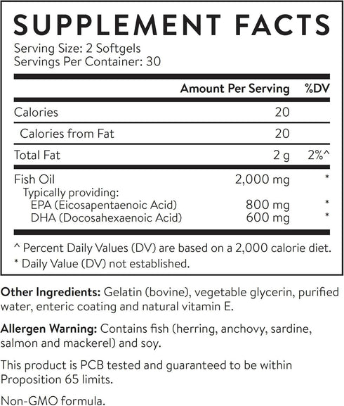 Essential Stacks Smart Omega 3, Burpless Fish Oil, 1400mg EPA DHA Per Serving, Enteric Coated, 60 Capsules