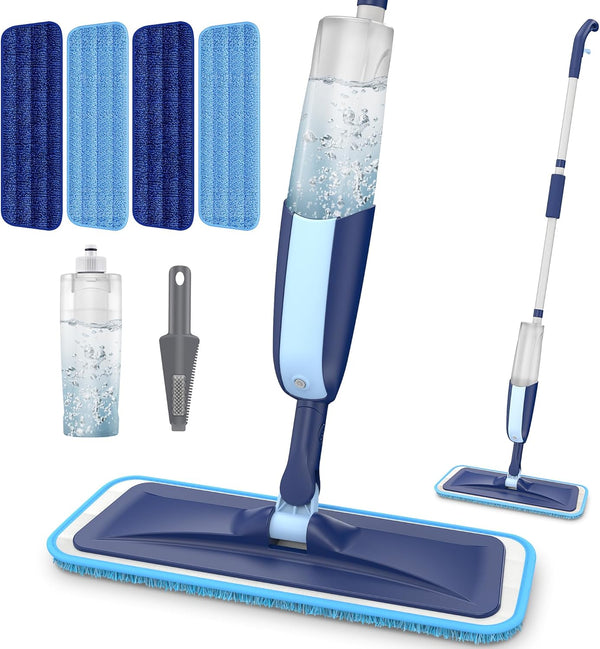 Microfiber Wet Spray Mops for Hardwood Floor Cleaning, Dry Wet Dust Mop with 4 Reusable Washable Mop Pads for Swiffer