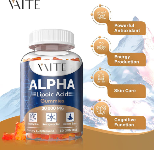Alpha Lipoic Acid Gummies – Extra Strength ALA Antioxidant Supplement for Brain Health, Nerve Support – 60 Chewable