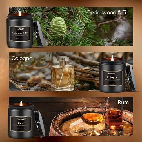 Set, 6 Pack 42 oz Mens Scented Candle Gift Candles for Men,Gifts for Father, Soy Candles for Home Scented, Long Lasting