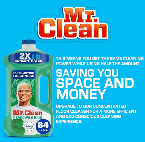 Number 1 In Service Mr Clean Multi-Purpose Meadows Rain Liquid Cleaner, 64 Ounce, 2X Concentrated