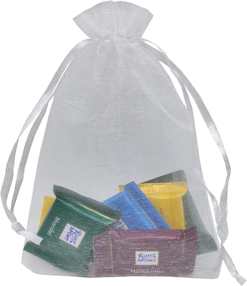 Ankirol 100pcs Sheer Organza Favor Bags, 5x7'' for Wedding Gift Bags, Samples Display Drawstring Pouches, White