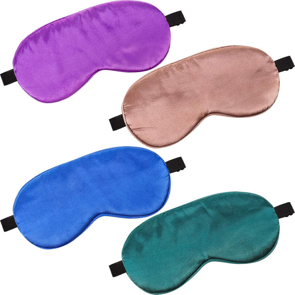 4 Pieces Kids Silk Eye Mask for Sleeping - Smooth Soft Adjustable Strap Blindfolds for Travel Relaxation (Dark Green,