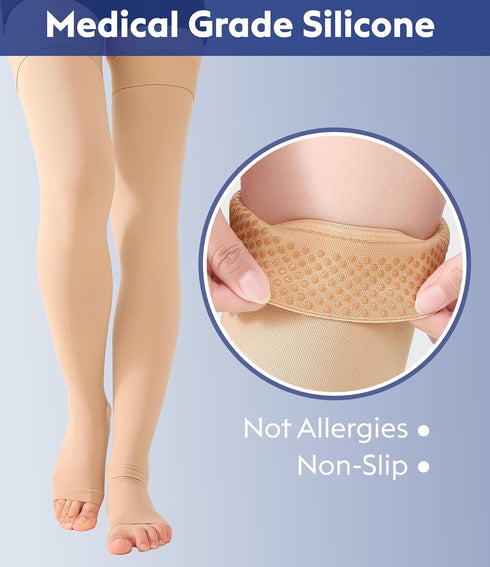 Thigh High Compression Stockings Toeless, Unisex Opaque KEKING 15-20mmHg Graduated Compression Leg Support Hose
