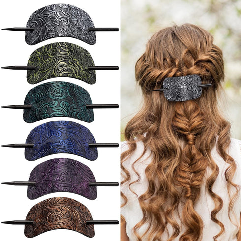 Noverlife 6PCS Leather Hair Barrettes with Stick, Square Shape Hair Clips for Women Girls