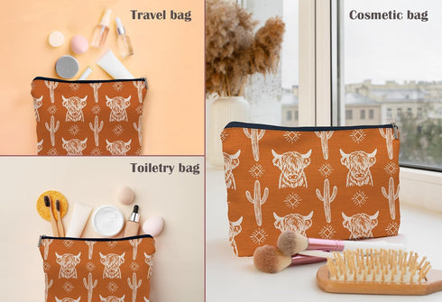 Western Makeup Bag, Western Gifts for Women, Cowgirl Stuff, Cow Makeup Bag - COW A