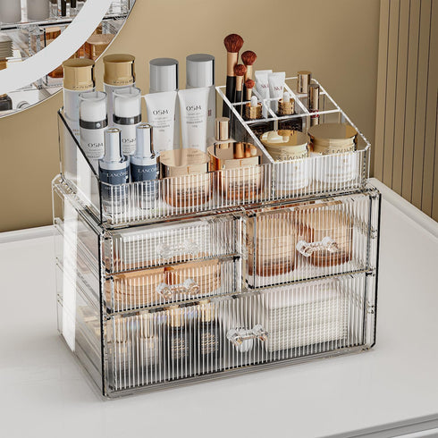 ZHIAI Stackable Storage Drawers, Acrylic Bathroom Counter Organizer, Clear Makeup Organizers for Vanity, Kitchen
