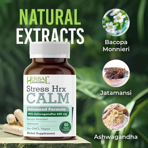 Herbal Destination 60 Count Stress Hrx, Ashwagandha Supplement Capsule, Stress Relief