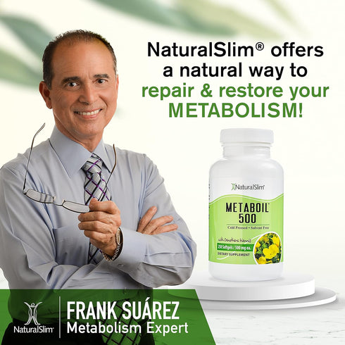 NaturalSlim Metaboil 500 Evening Primrose Oil Capsules - Solvent-Free Cold Pressed Supplement for Metabolism - 250