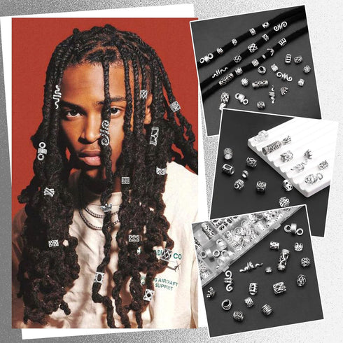 NAISKA 231Pcs Vikings Hair Beads Jewelry for Braids Norse Vikings Runes Hair Beard Beads Dreadlocks Jewelry Accessories Metal Braid Clips Hair Cuffs Coils Rings for Bracelets Pendant Necklace DIY