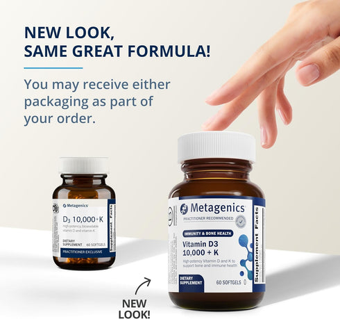 Metagenics Vitamin D3 + K, Immune Support, Bone Health & Heart Health*, Non-GMO, Gluten-Free, 60 Softgels, 5,000 IU