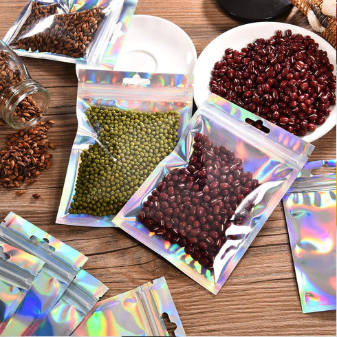 100 Pcs Resealable Ziplock Food Storage Bags, Water Proof Bag with Clear Window for Coffee Beans Candy Sample Food