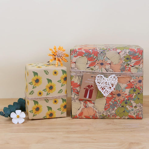 Aimyoo Kraft Floral Wrapping Paper Jumbo Roll, 17 in x 60 ft, All Occasion Flower Gift Wrap for Wedding Birthday Bridal