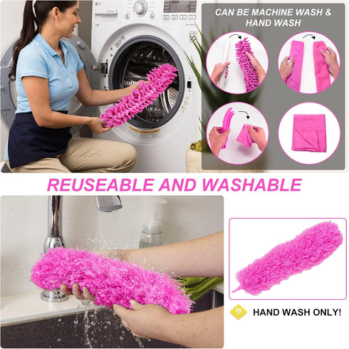15PCS Microfiber Feather Duster Set with 100-inch Extension Pole, Bendable & Washable Dusters for High Ceiling Cleaning