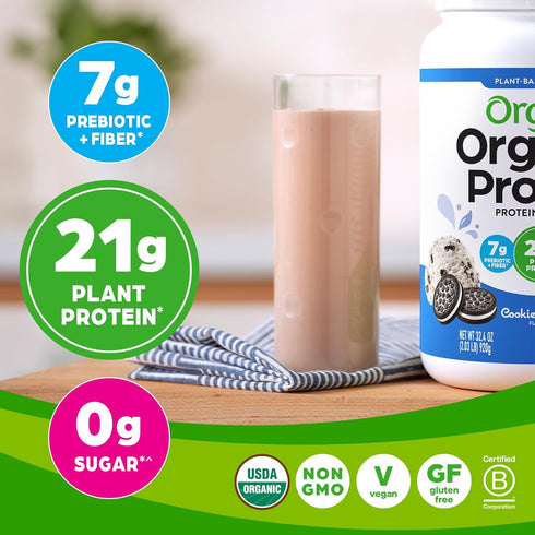Orgain Organic Vegan Protein Powder, Cookies & Cream - 21g Plant Based Protein, Low Net Carb, 2.03 lb