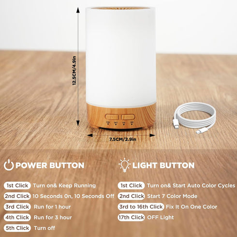 SUMAMAVIA 150ML 7-Color BedroomLight Essential Oil Diffuser, Small Portable Aromatherapy Diffuser, Home Fragrance Aroma