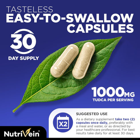 Nutrivein TUDCA+ Liver Support Supplement 1000mg, Liver Detox & Cleanse, 60 Capsules, 30 Day Supply