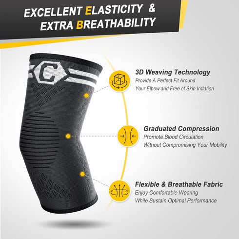 CAMBIVO 2 Pack Elbow Brace for Tendonitis, Compression Support Sleeve for Golfers Elbow Pain Relief, Arthritis (Grey,