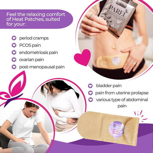 Herbal Heat Patches for Menstrual Cramp Relief - 10 Pack Heavy Flow, 8 Hours Adjustable Heat with Botanicals