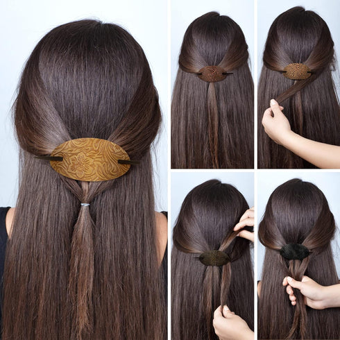 Leather Hair Clip with Stick, Faux Leather Hair Barrette, Oval Shape Hair Accessories for Women