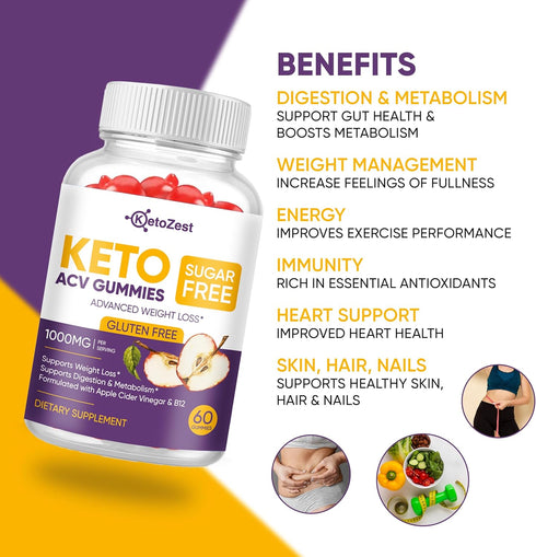 KetoZest Gummies Gummies (1000MG) Keto Acv for Advanced Weight Loss & Belly Fat Burn - Pro Active Super Apple Cider