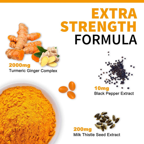5 in 1 Turmeric Curcumin Softgels 2000mg with Milk Thistle Seed Extract & Black Pepper, Ginger Root - Joint, Immune, Liver Support - 95% Curcuminoids - Turmeric and Ginger Supplement Softgel Capsules