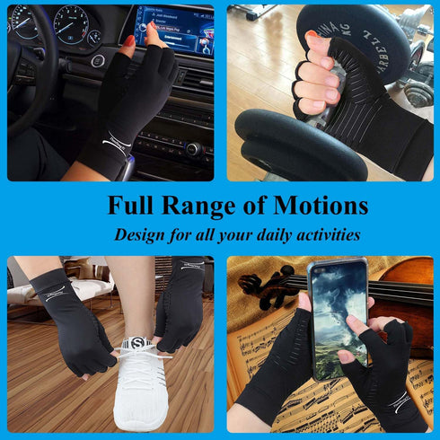 2 Pairs Copper Arthritis Gloves for Women, Compression Fingerless Hand Gloves for Pain Relief, Small