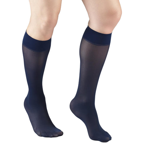 Truform Women's Knee High Sheer Compression Stockings, 8-15 mmHg, 20 Denier, Navy, Large
