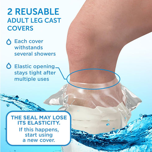 100% Waterproof Cast Covers for Shower Leg - Reusable Adult 2pk Half Leg Cast Protectors - Knee, Ankle, Foot