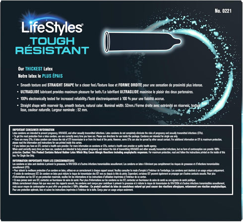 Pack, 48 Count Lifestyles Tough Natural Rubber and Lubricated Latex Condoms Value