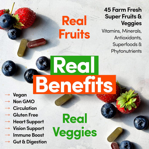 COUNTRY FARMS Fruits and Vegetables Supplement - 180 Fruit & 180 Veggie Capsules, 60 Servings