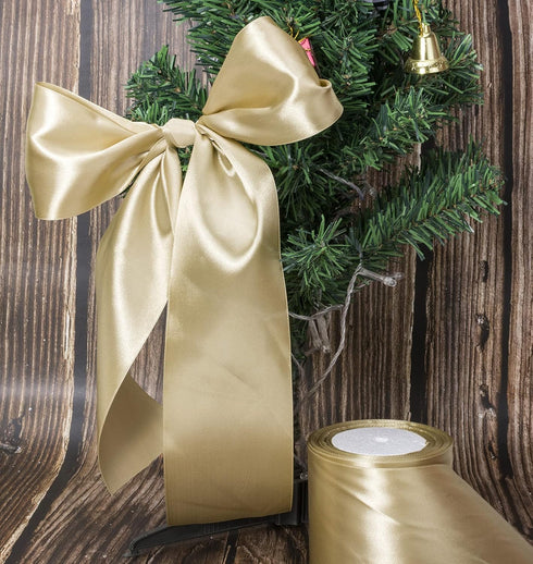 ATRBB 25 Yards 3 Inches Wide Satin Ribbon, Perfect for Wedding Satin Chair Sash and Gift Wrapping (Old Gold)