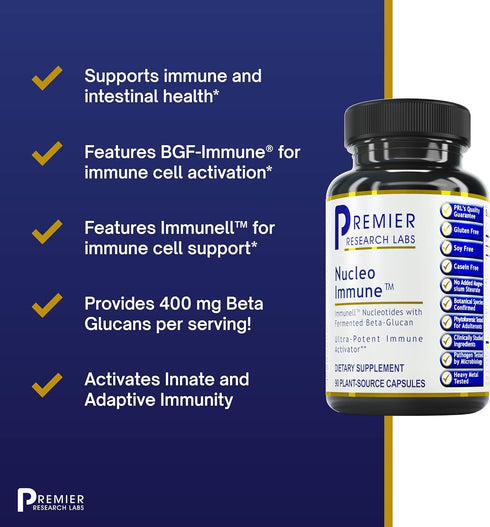 Premier Research Labs Nucleo Immune - Beta Glucan Supplements for Immune Support, 400mg Beta Glucan Per Serving - 90