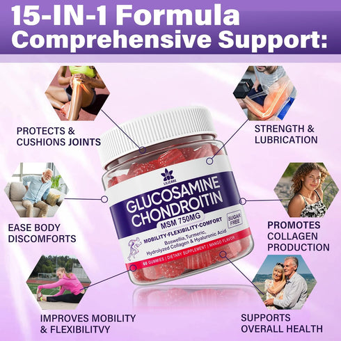 Glucosamine Chondroitin Gummies with MSM, Turmeric & Hyaluronic Acid, 120 Cts Extra Strength Joint Support